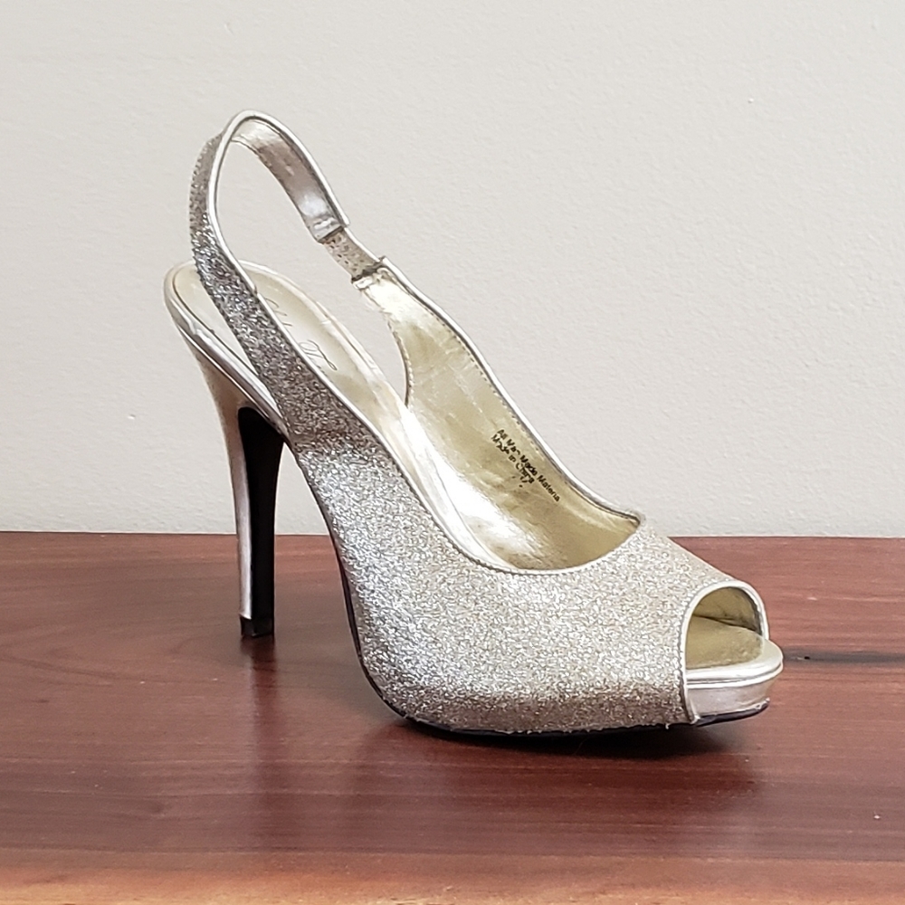 Lulu Townsend Gold Glittery Peep Toe Heels